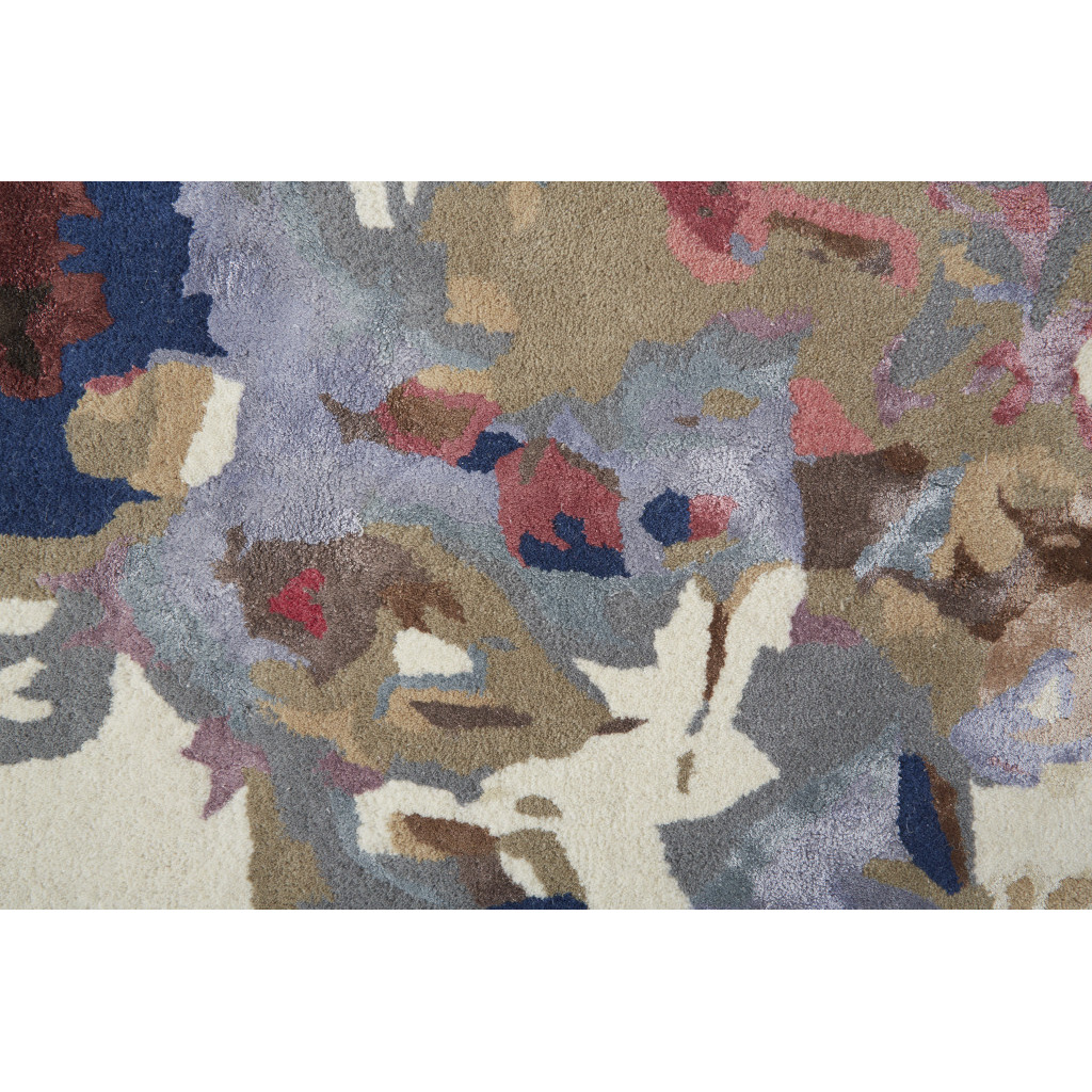 2 X 3 Blue Pink And gray Wool Floral Tufted Handmade Area Rug