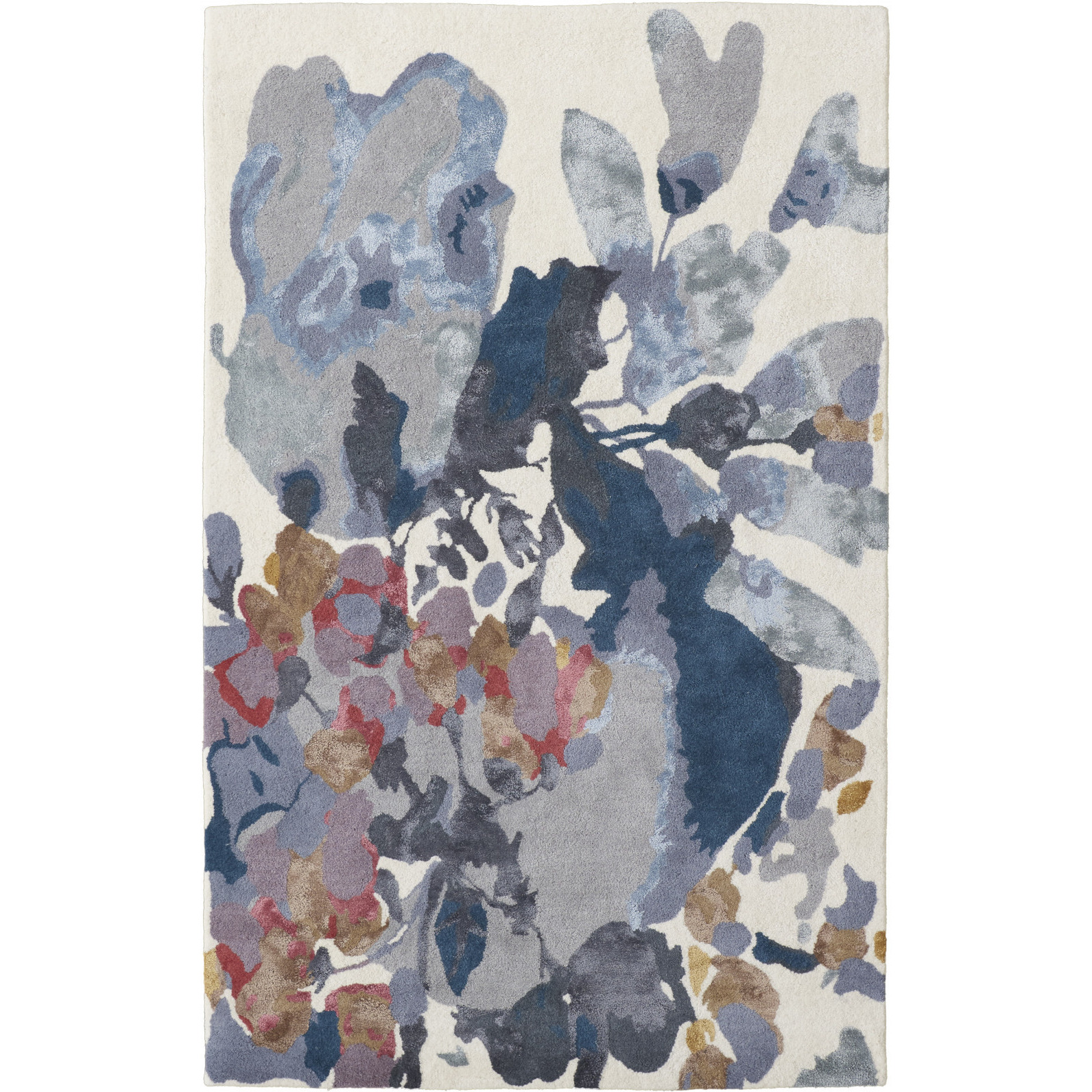 5 X 8 Blue gray And Pink Wool Floral Tufted Handmade Area Rug