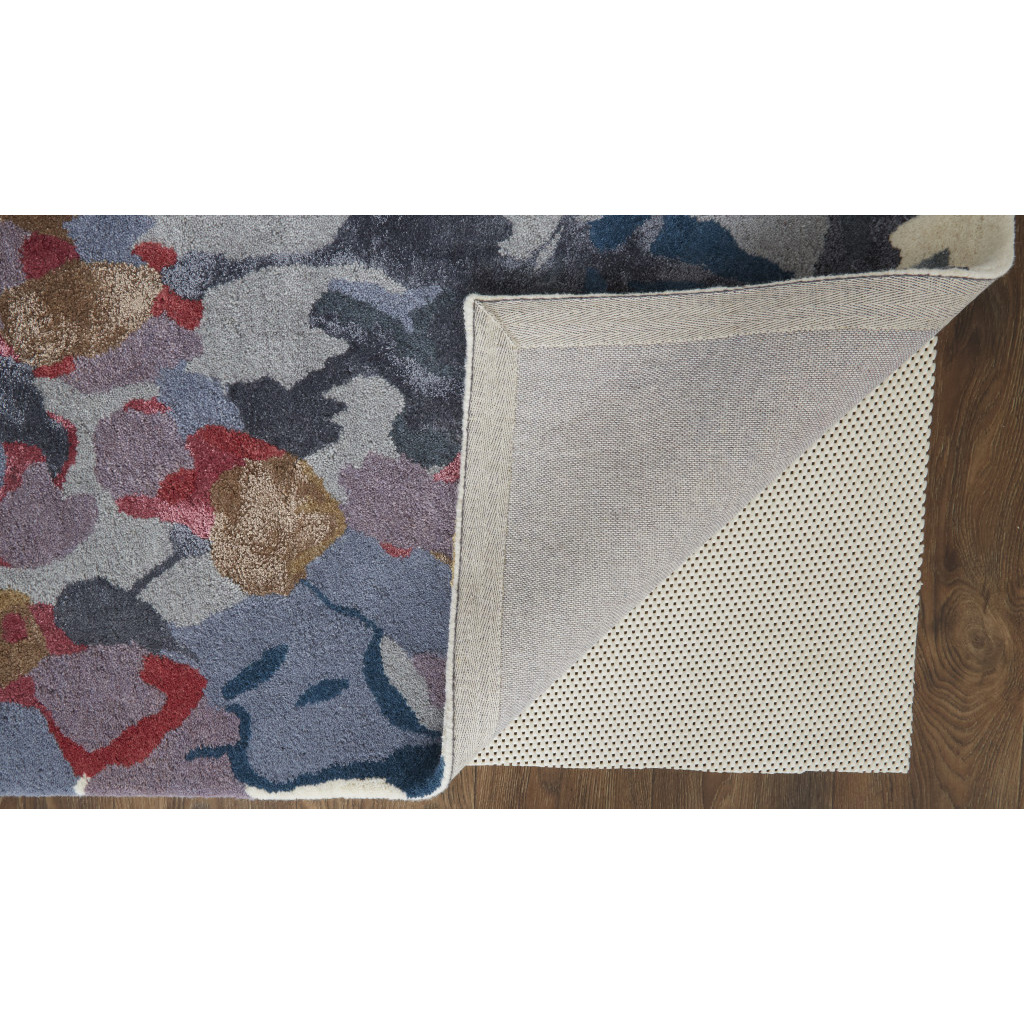 5 X 8 Blue gray And Pink Wool Floral Tufted Handmade Area Rug