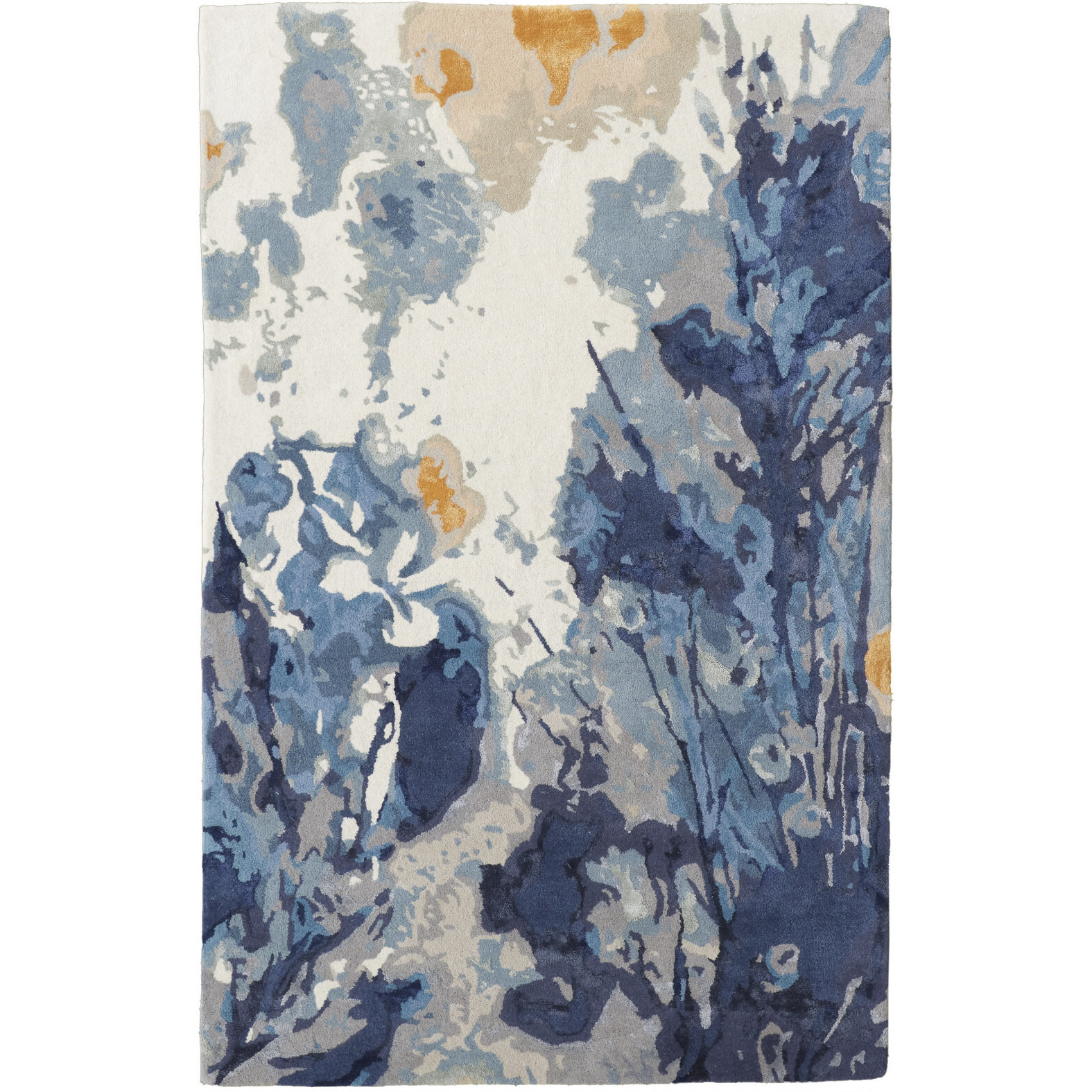 2 X 3 Blue Wool Floral Tufted Handmade Area Rug