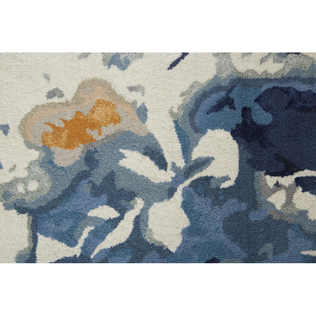 2 X 3 Blue Wool Floral Tufted Handmade Area Rug