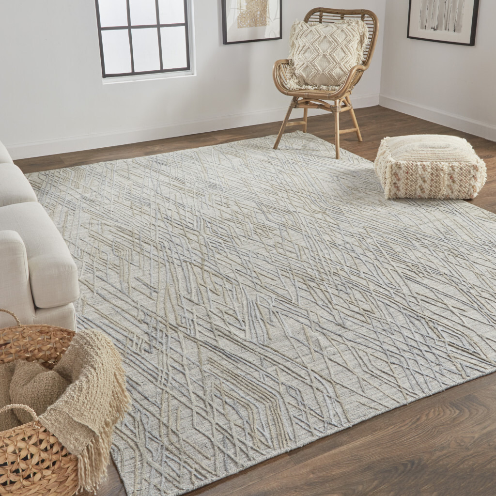 5 X 8 gray And Blue Abstract Hand Woven Area Rug