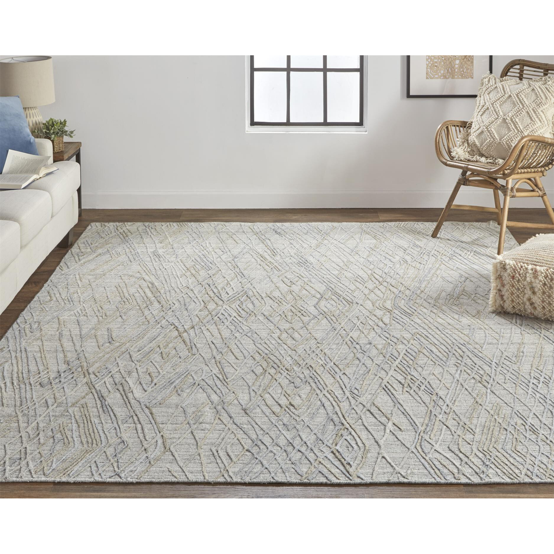 5 X 8 gray And Blue Abstract Hand Woven Area Rug