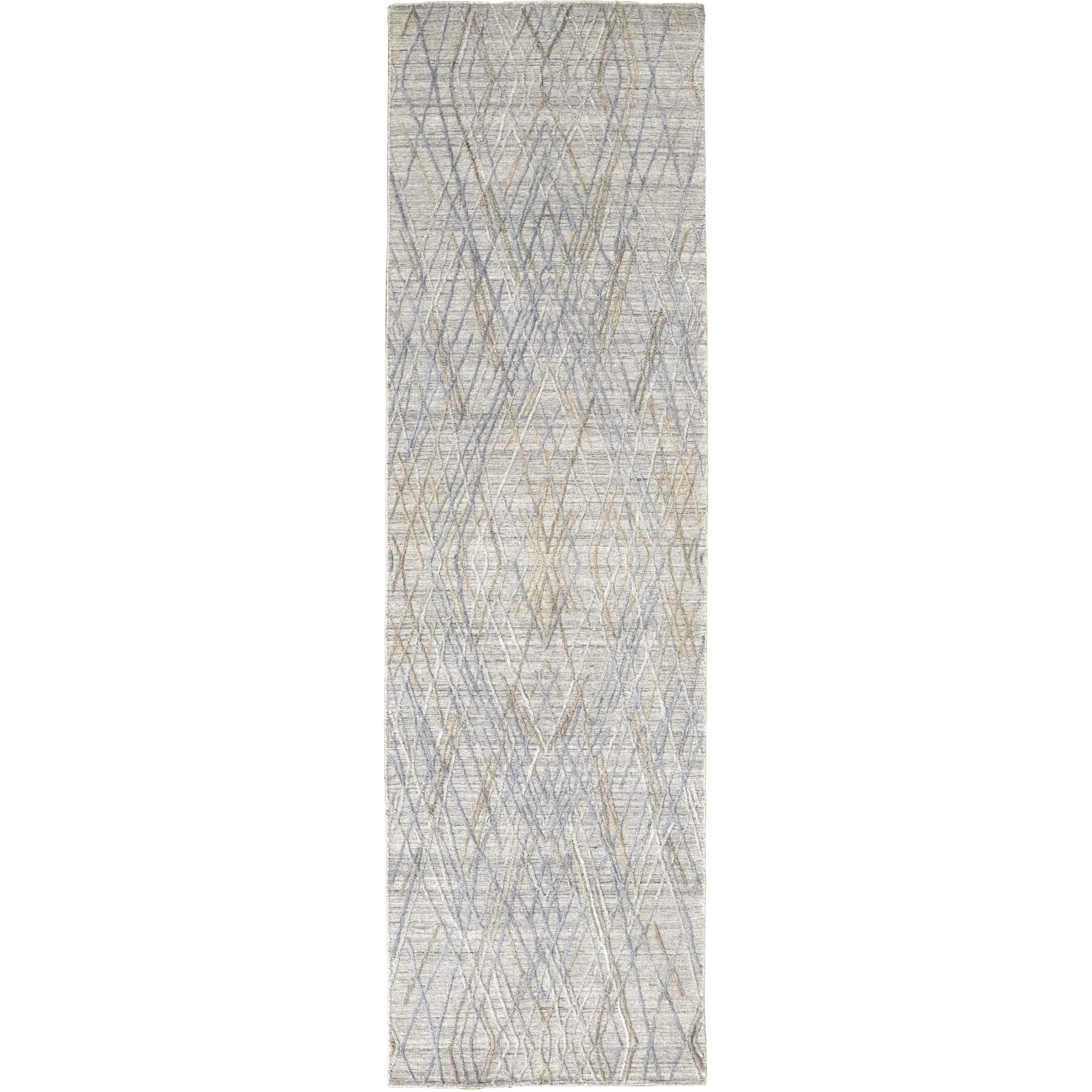 8 gray And Blue Abstract Hand Woven Runner Rug