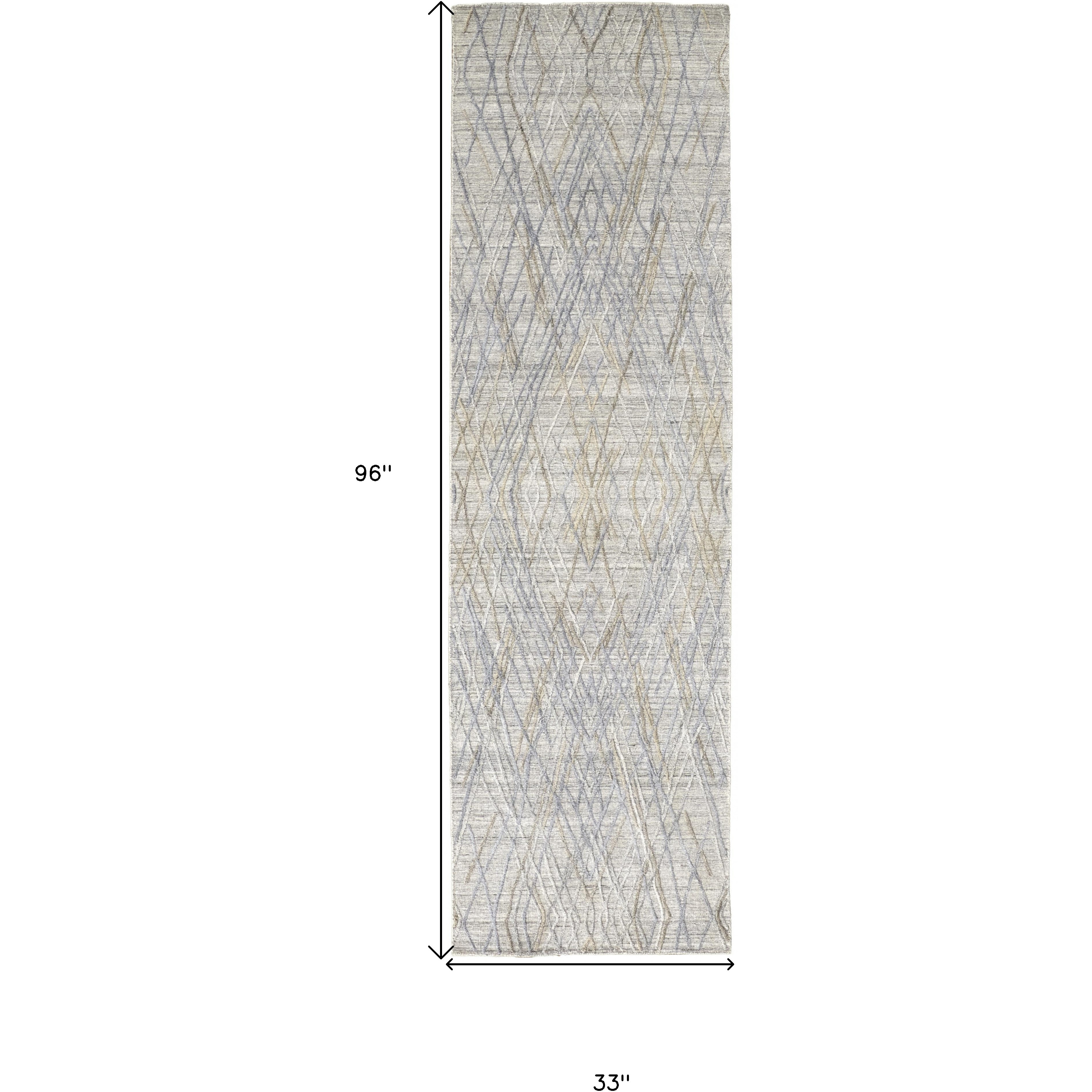 8 gray And Blue Abstract Hand Woven Runner Rug