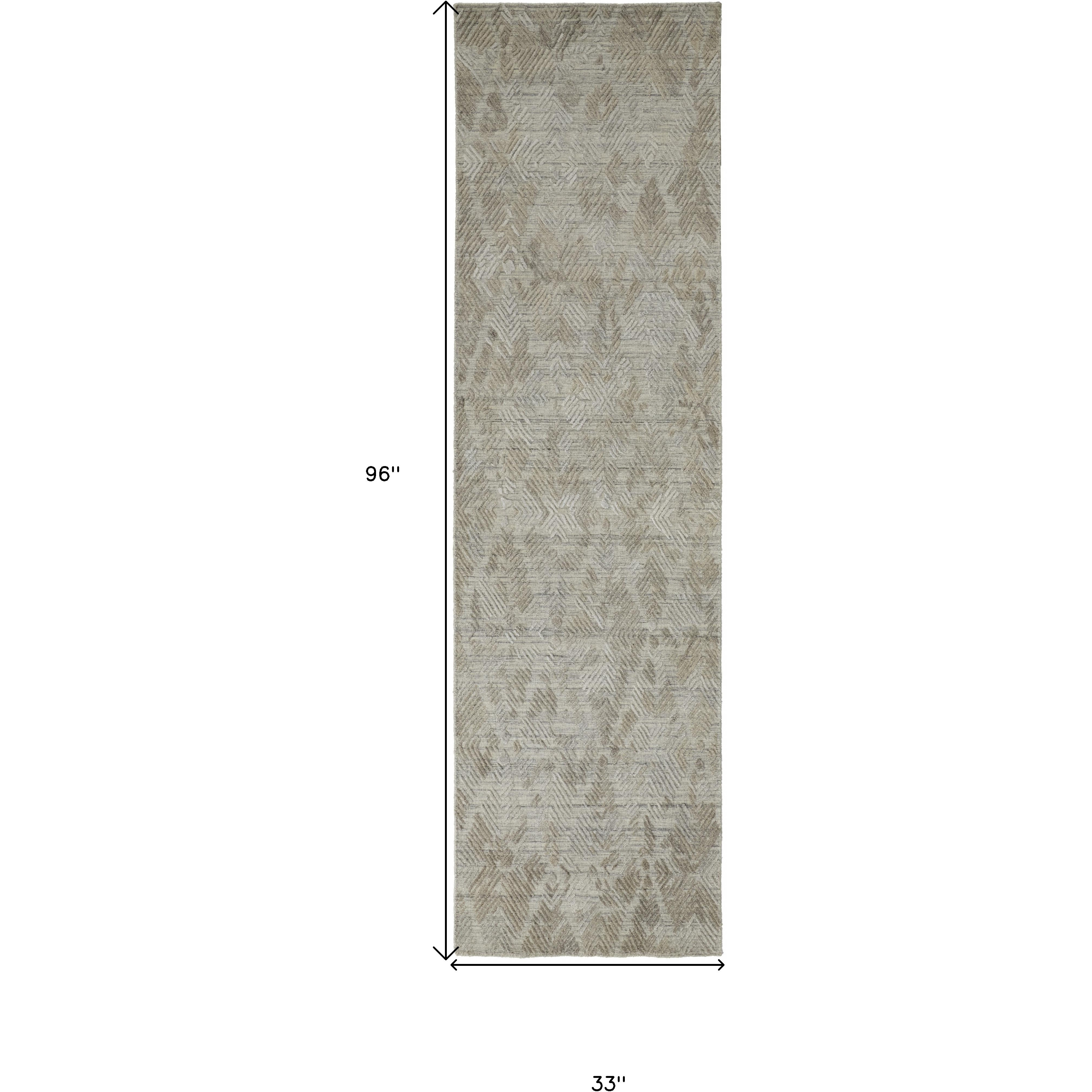 8 gray And Taupe Abstract Hand Woven Runner Rug