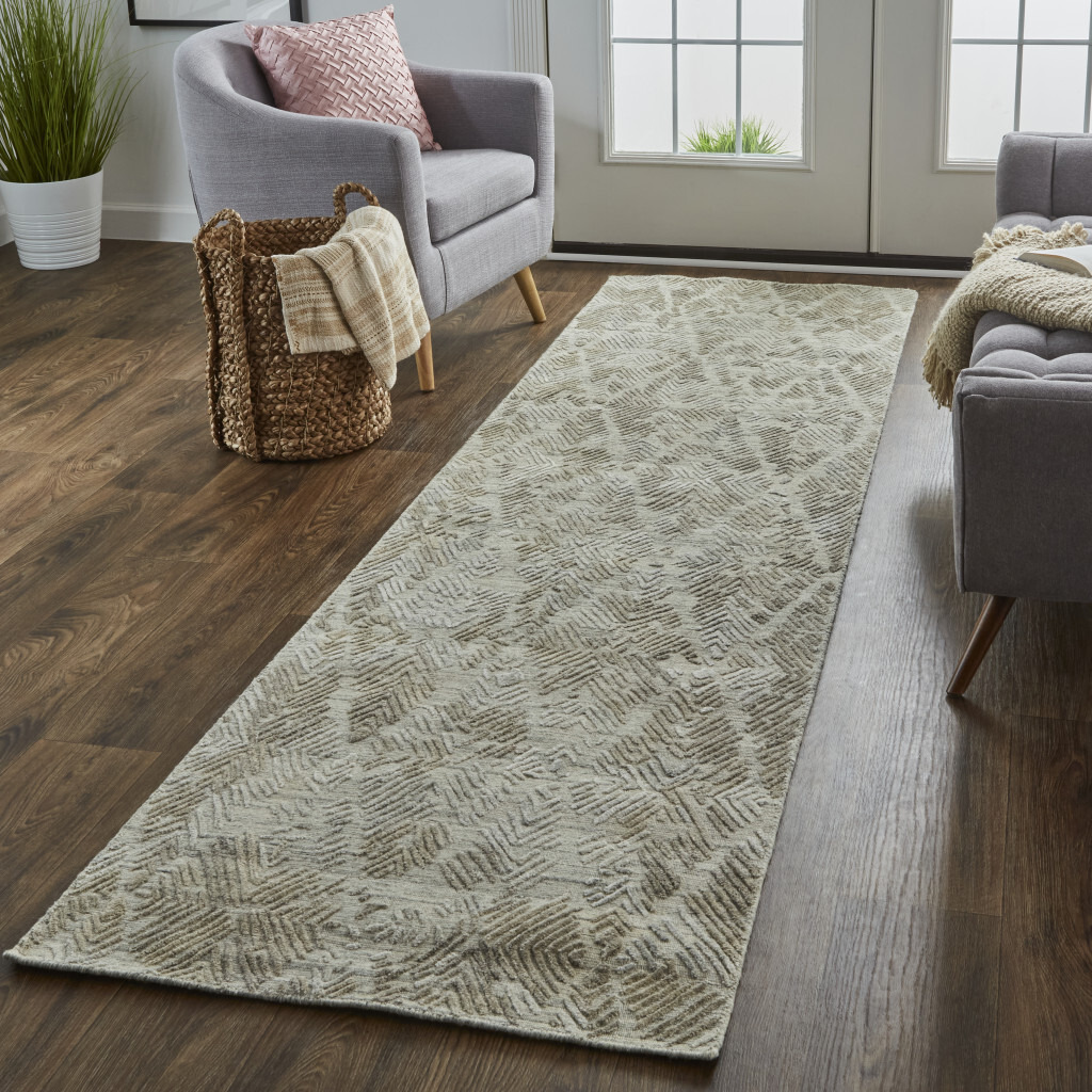 8 gray And Taupe Abstract Hand Woven Runner Rug