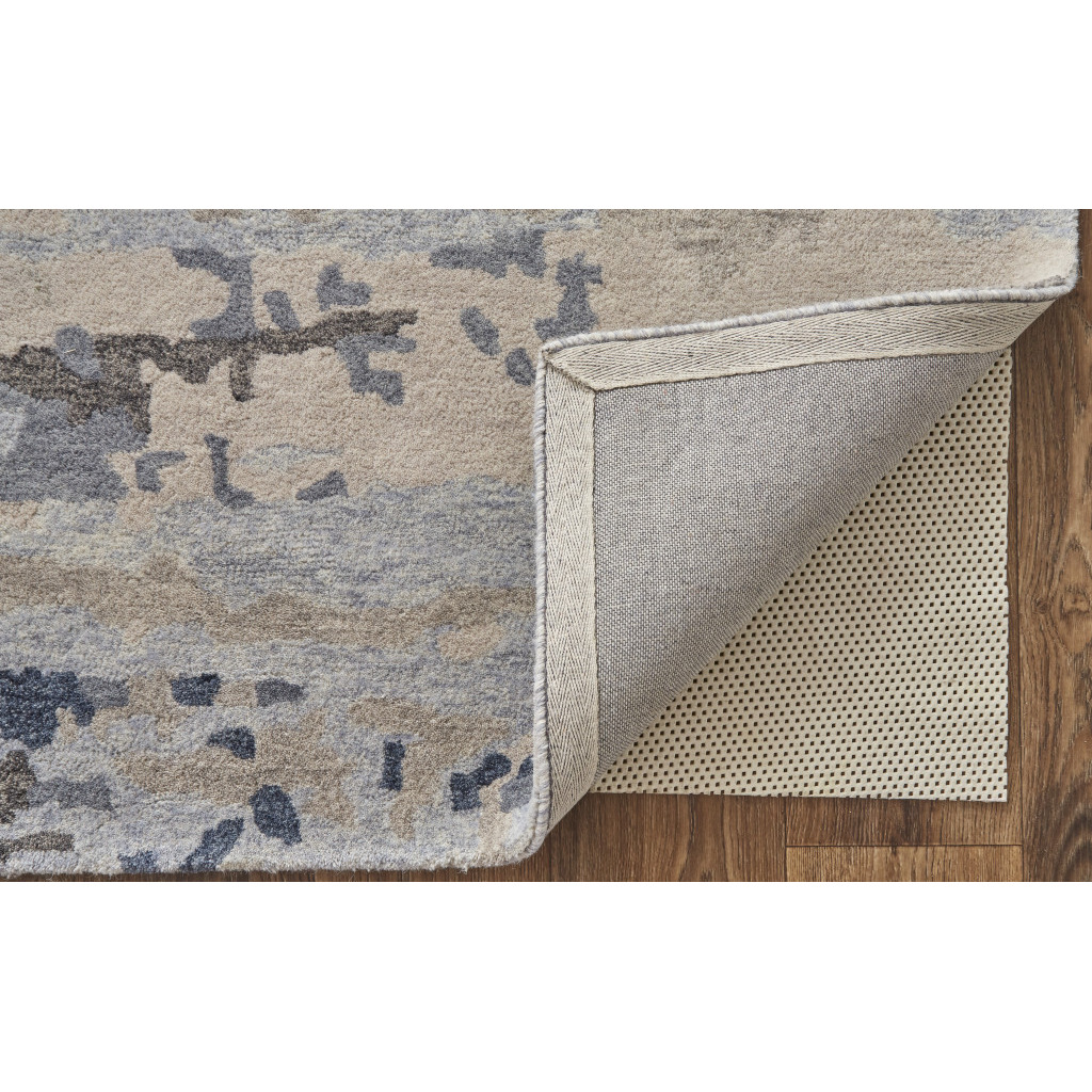 9 X 12 Blue gray And Ivory Wool Abstract Tufted Handmade Stain Resistant Area Rug