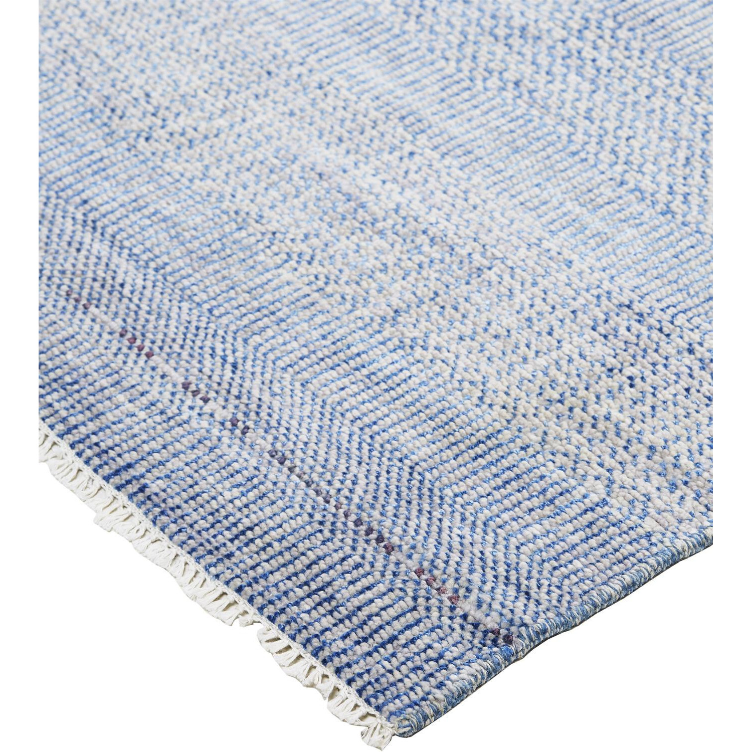 2 X 3 Blue And Silver Wool Striped Hand Knotted Area Rug