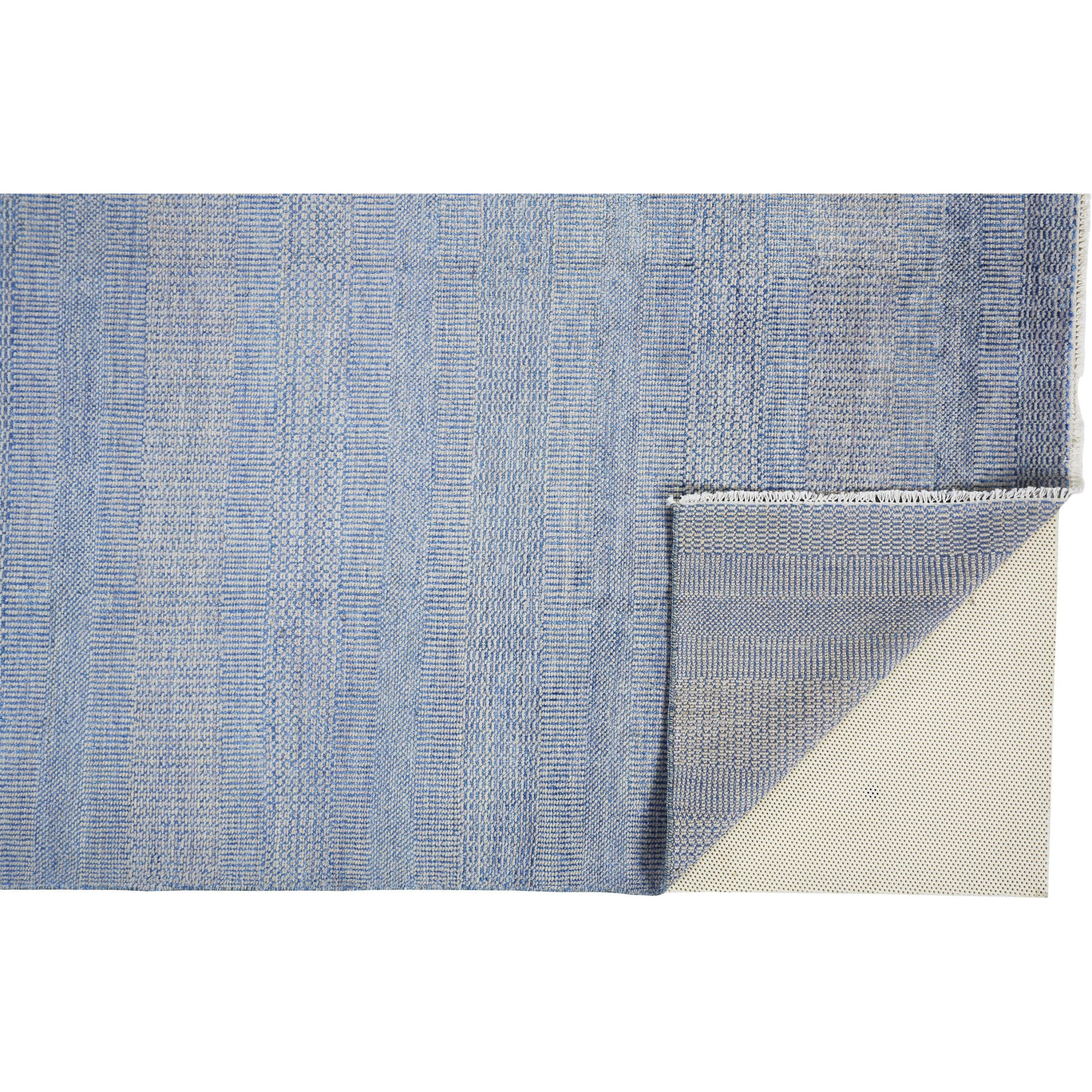 2 X 3 Blue And Silver Wool Striped Hand Knotted Area Rug