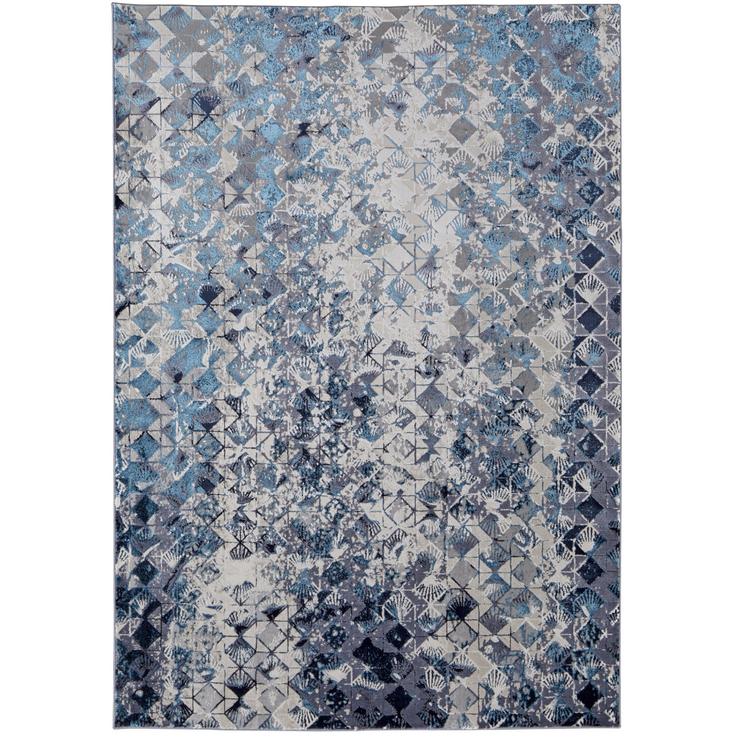 5 X 8 Blue Ivory And gray geometric Power Loom Distressed Area Rug