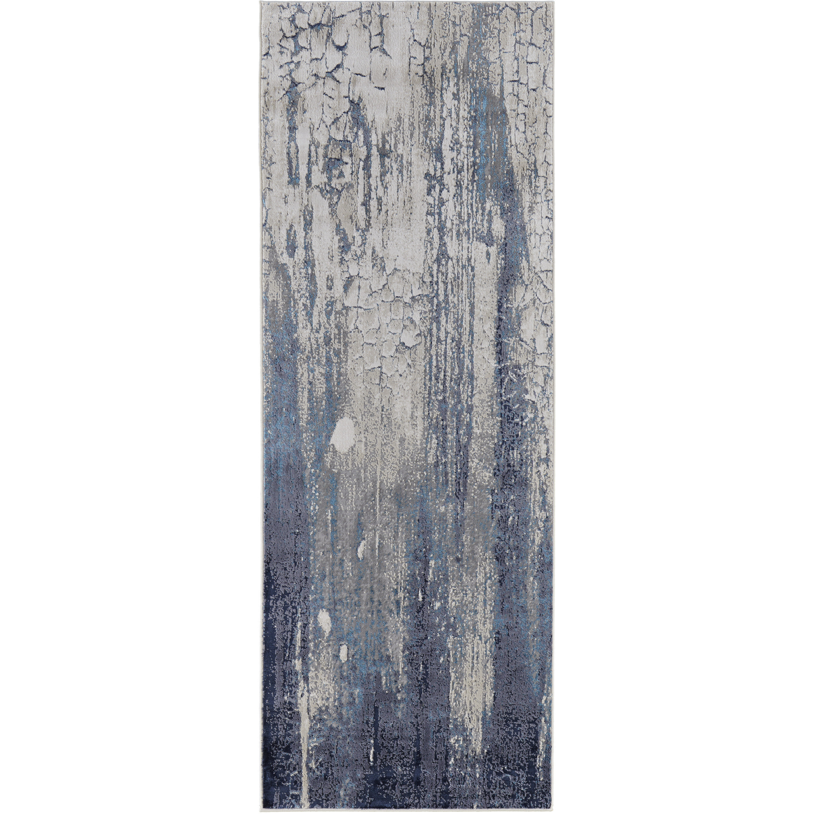 8 Ivory Blue And Black Abstract Power Loom Distressed Runner Rug