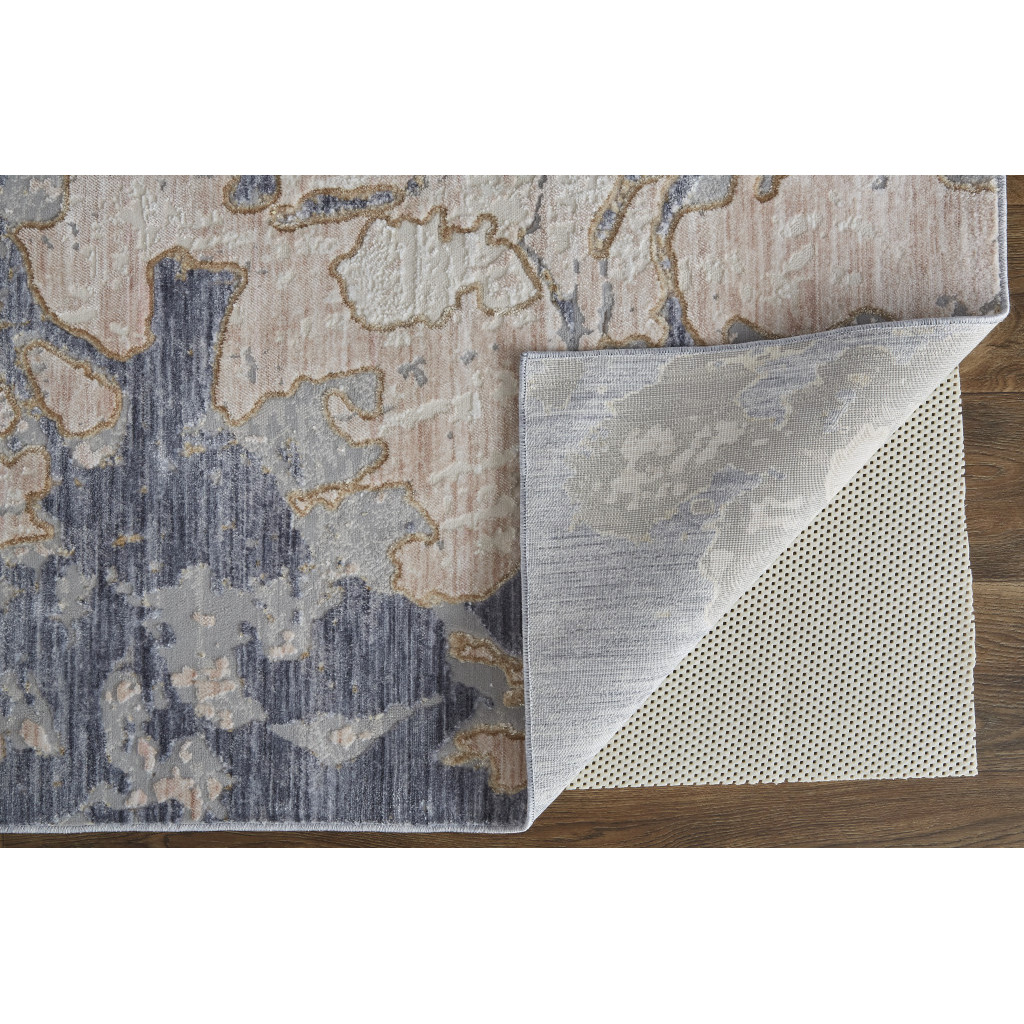 4 X 6 Tan And Blue Abstract Power Loom Distressed Area Rug