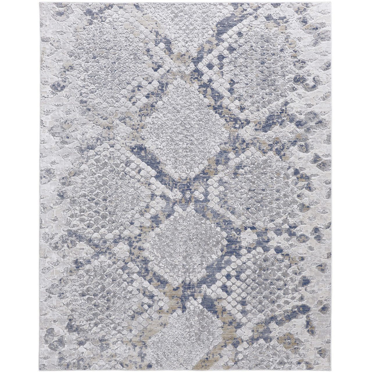 4 X 6 Silver gray And Blue Animal Print Power Loom Distressed Area Rug