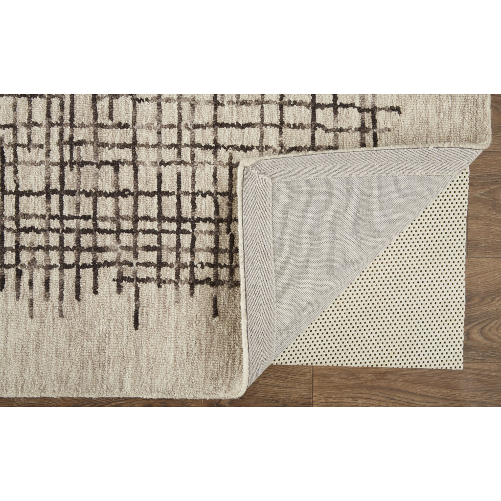 2 X 3 Tan And Brown Wool Plaid Tufted Handmade Stain Resistant Area Rug