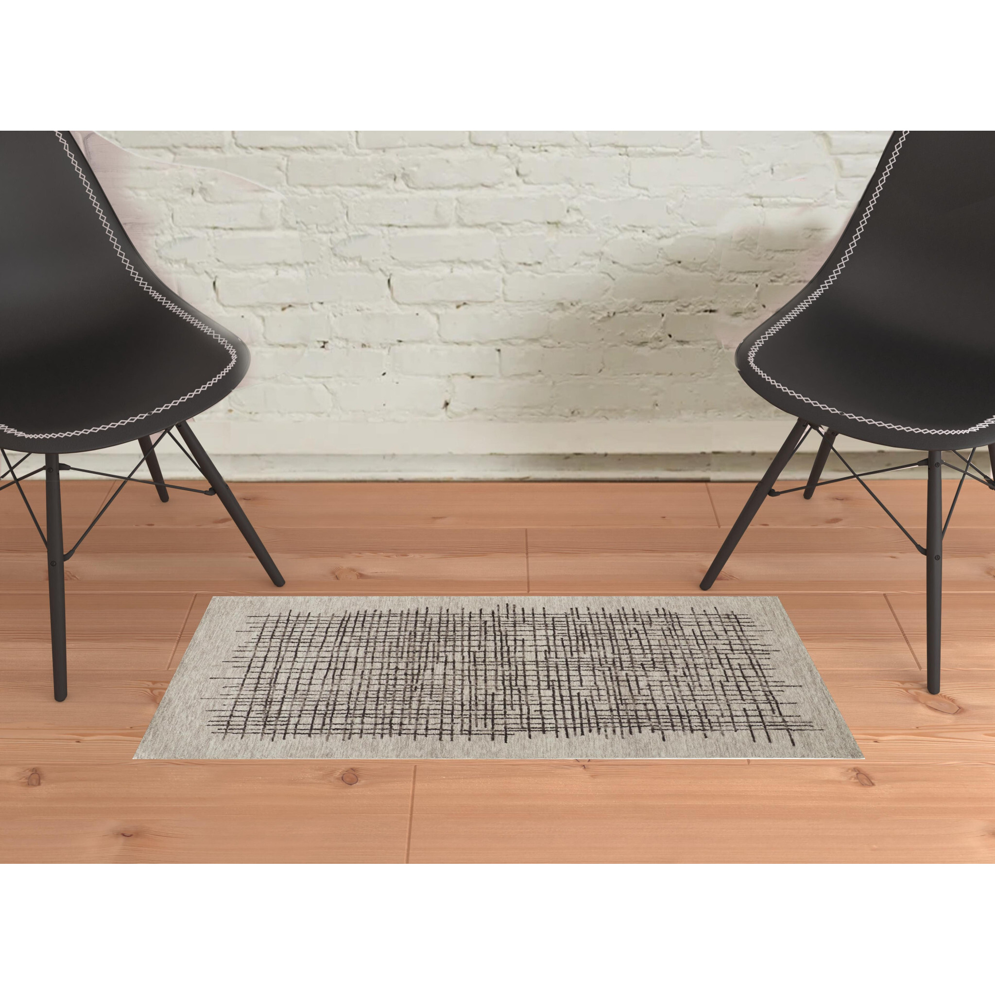 2 X 3 Tan And Brown Wool Plaid Tufted Handmade Stain Resistant Area Rug