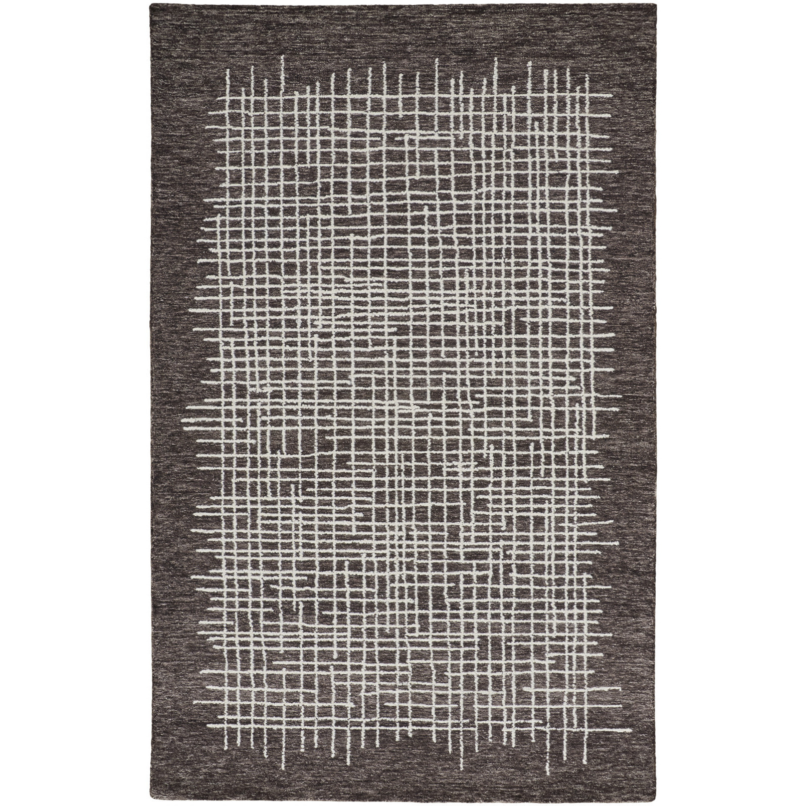 4 X 6 Brown And Ivory Wool Plaid Tufted Handmade Stain Resistant Area Rug