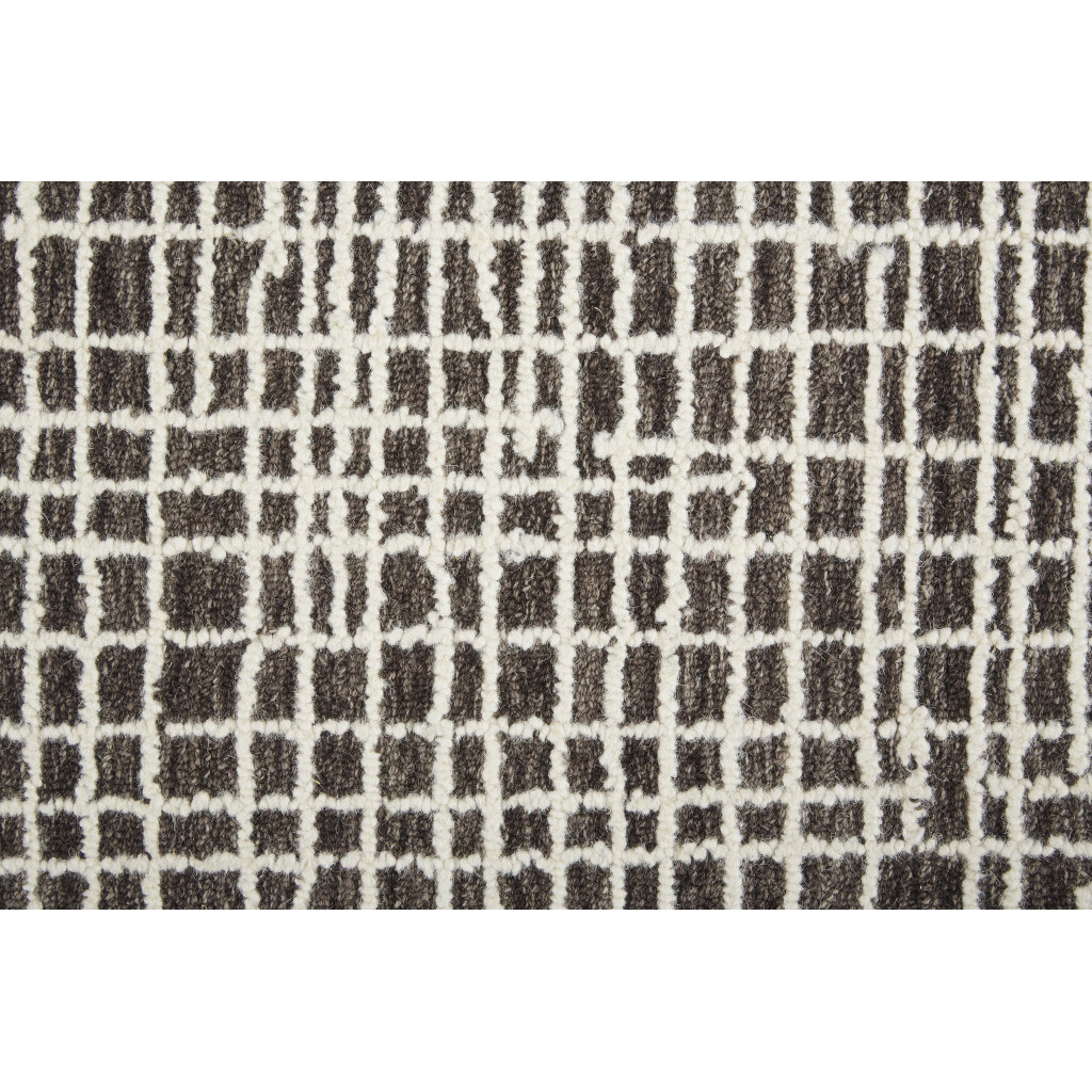 4 X 6 Brown And Ivory Wool Plaid Tufted Handmade Stain Resistant Area Rug