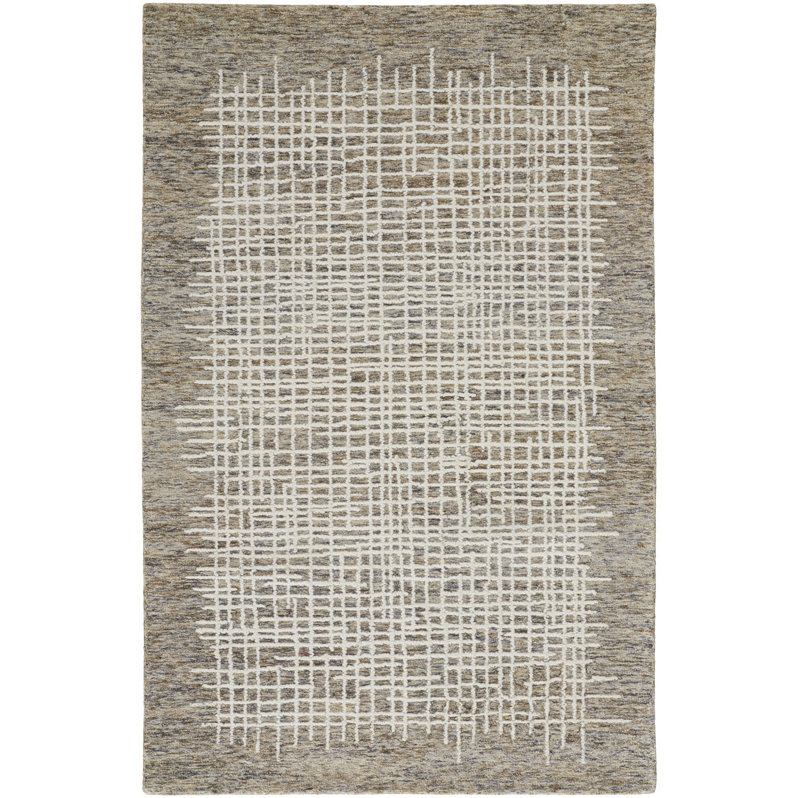 5 X 8 Tan And Ivory Wool Plaid Tufted Handmade Stain Resistant Area Rug