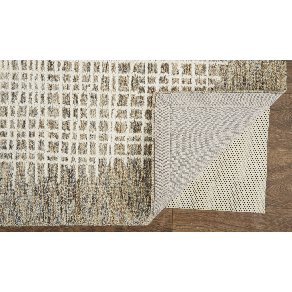 5 X 8 Tan And Ivory Wool Plaid Tufted Handmade Stain Resistant Area Rug