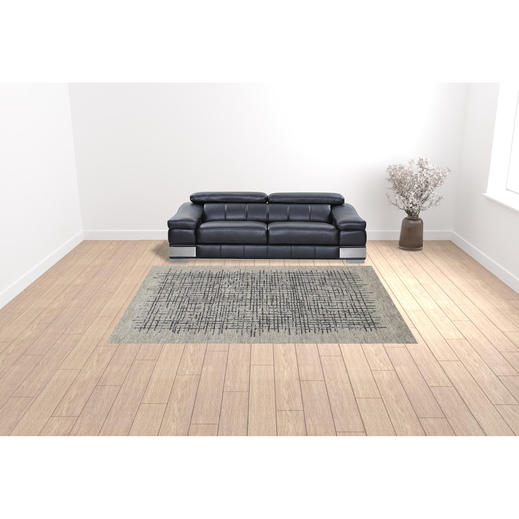 9 X 12 gray Black And Tan Wool Plaid Tufted Handmade Stain Resistant Area Rug
