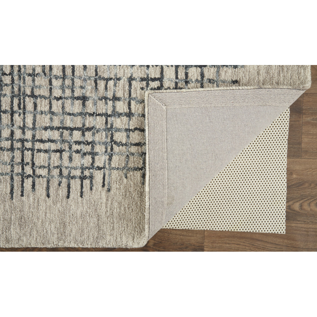 10 X 14 gray Black And Tan Wool Plaid Tufted Handmade Stain Resistant Area Rug