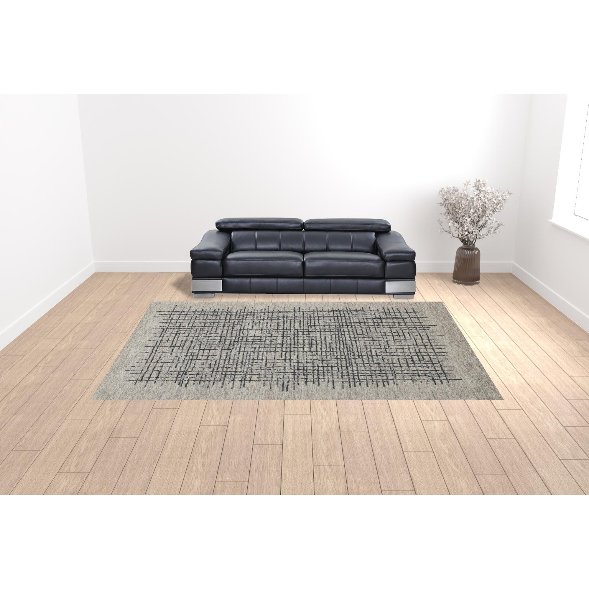 10 X 14 gray Black And Tan Wool Plaid Tufted Handmade Stain Resistant Area Rug
