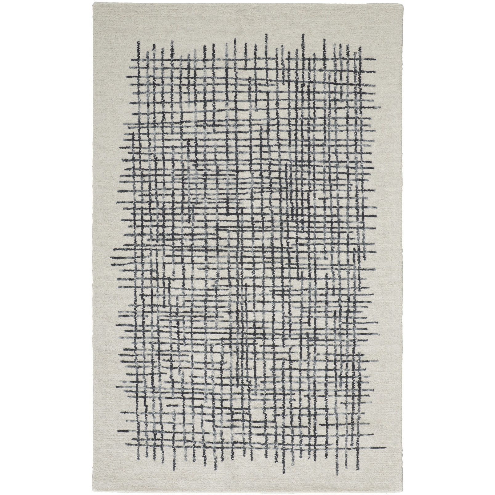 5 X 8 Ivory gray And Black Wool Plaid Tufted Handmade Stain Resistant Area Rug