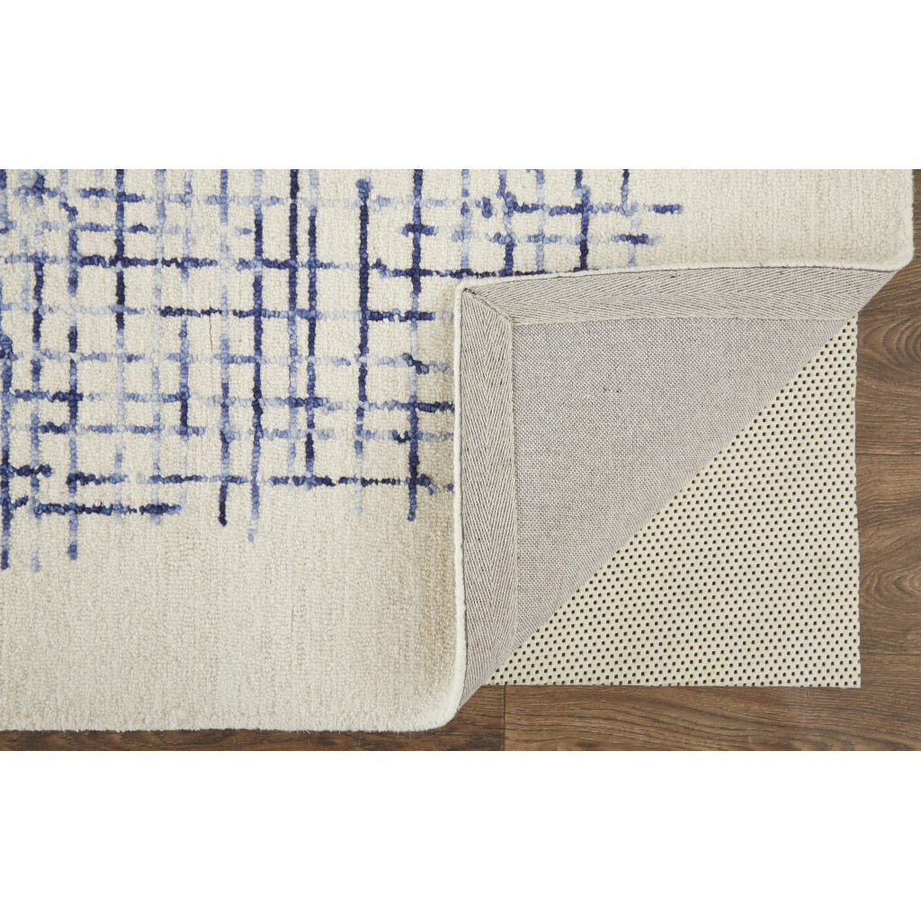2 X 3 Ivory And Blue Wool Plaid Tufted Handmade Stain Resistant Area Rug