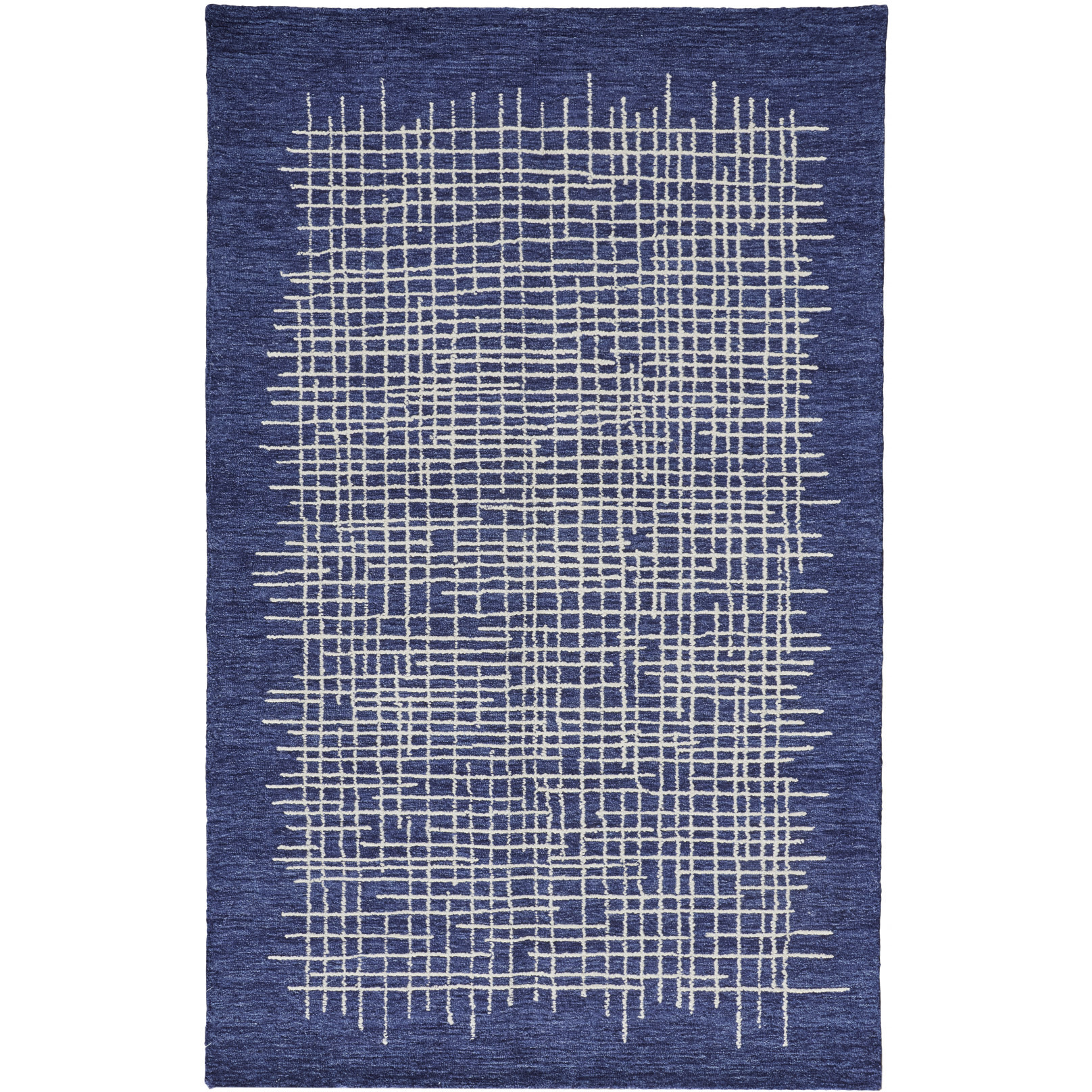 5 X 8 Blue And Ivory Wool Plaid Tufted Handmade Stain Resistant Area Rug