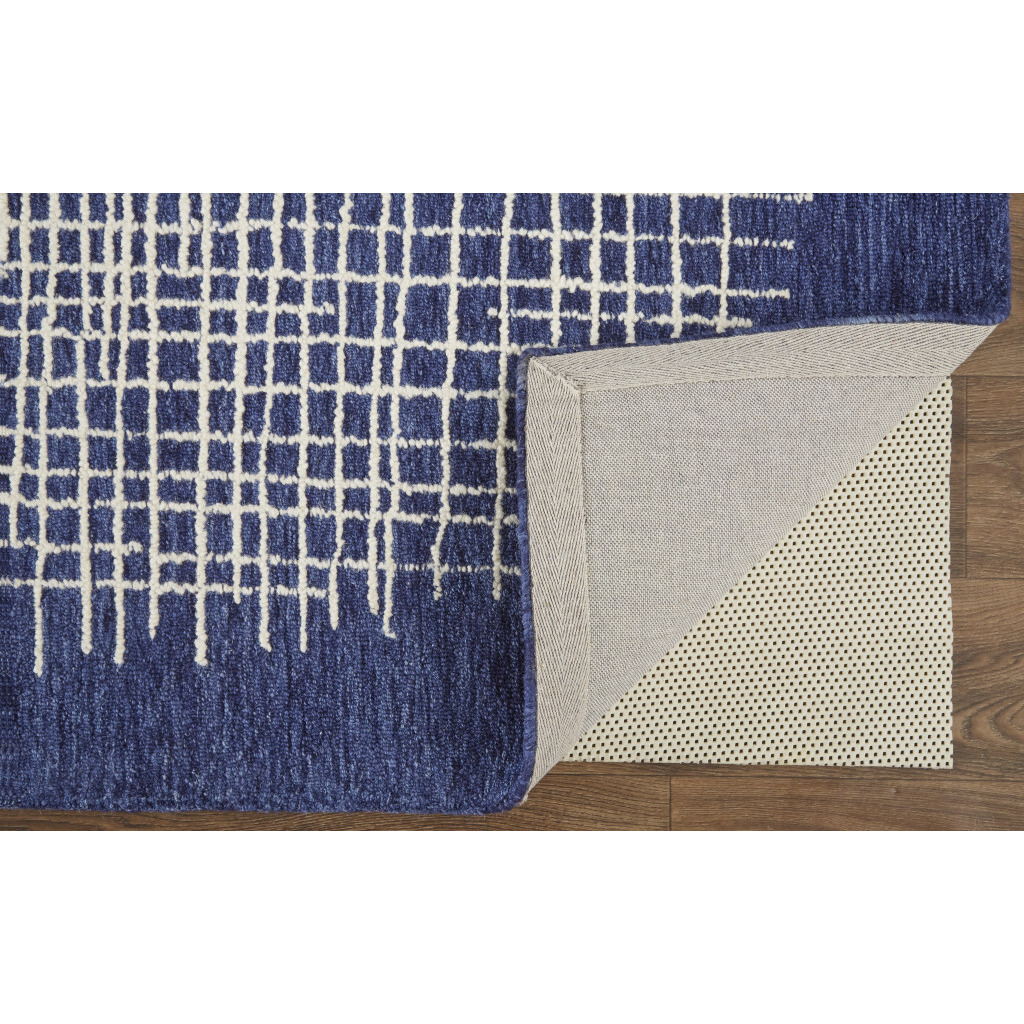 9 X 12 Blue And Ivory Wool Plaid Tufted Handmade Stain Resistant Area Rug