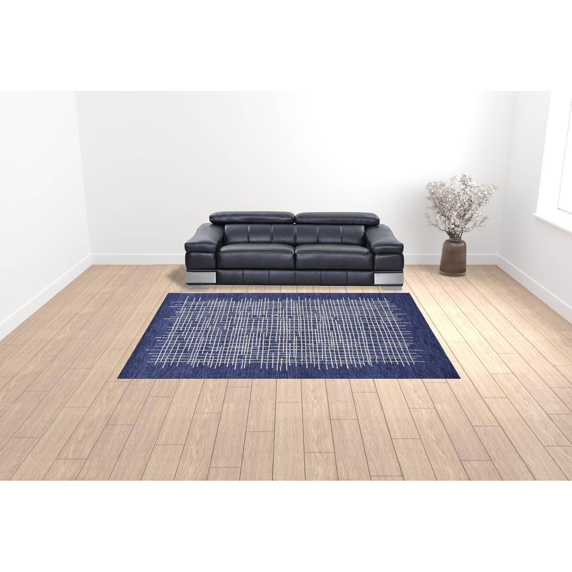 9 X 12 Blue And Ivory Wool Plaid Tufted Handmade Stain Resistant Area Rug