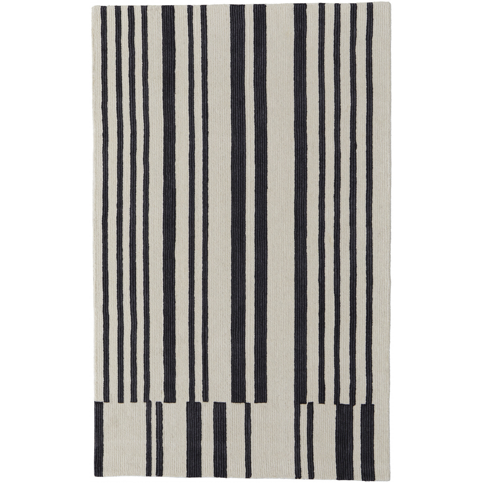 8 X 10 Ivory And Black Wool Abstract Tufted Handmade Area Rug