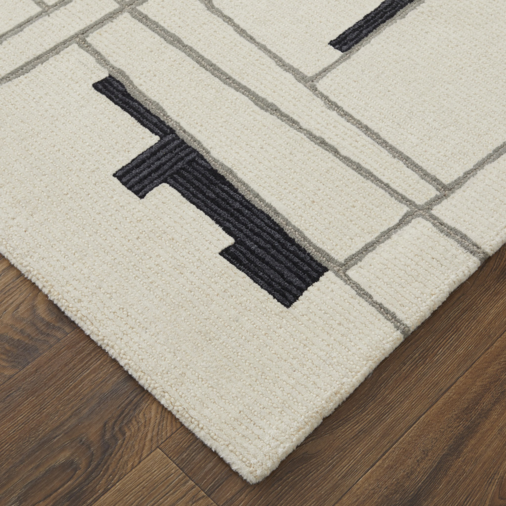 2 X 3 Ivory gray And Taupe Wool Abstract Tufted Handmade Area Rug