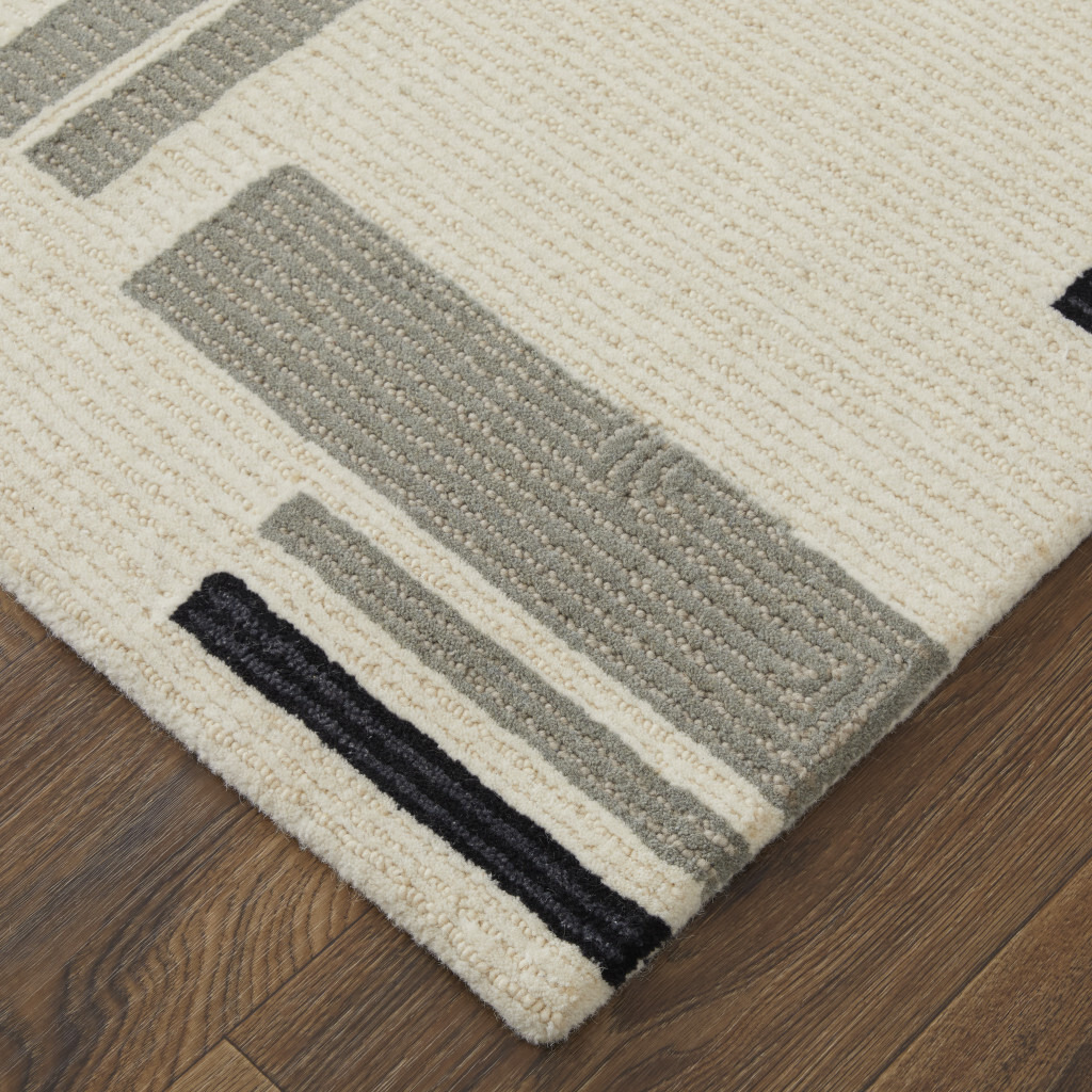4 X 6 Ivory And Taupe Wool Abstract Tufted Handmade Area Rug