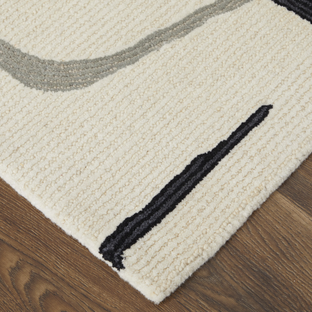 9 X 12 Ivory gray And Black Wool Abstract Tufted Handmade Area Rug