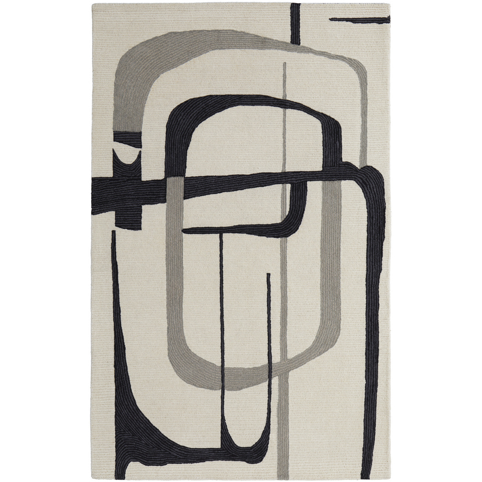 2 X 3 Ivory gray And Black Wool Abstract Tufted Handmade Area Rug
