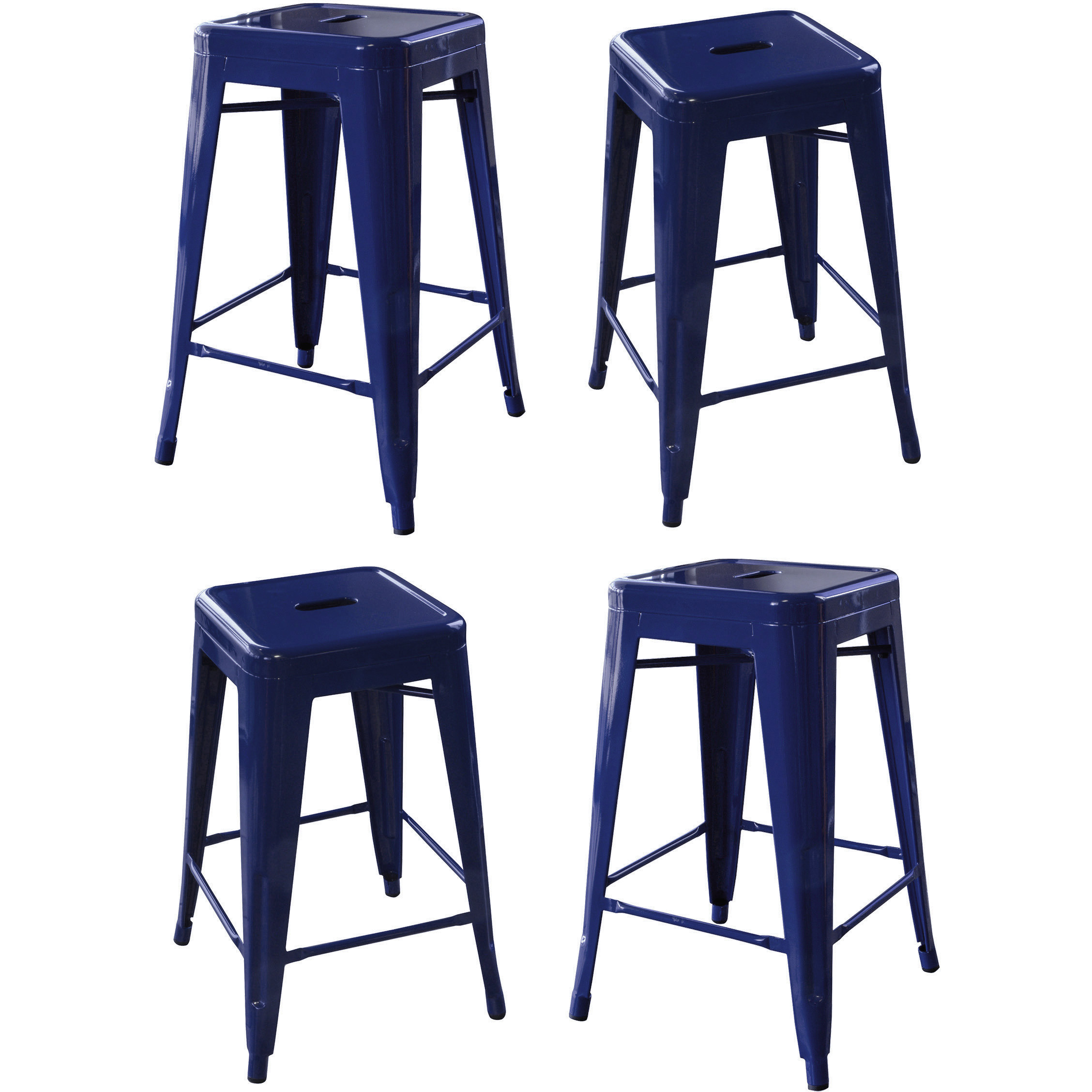 AmeriHome BS24BLUESET Loft Blue 24 Inch Metal Bar Stool - 4 Piece