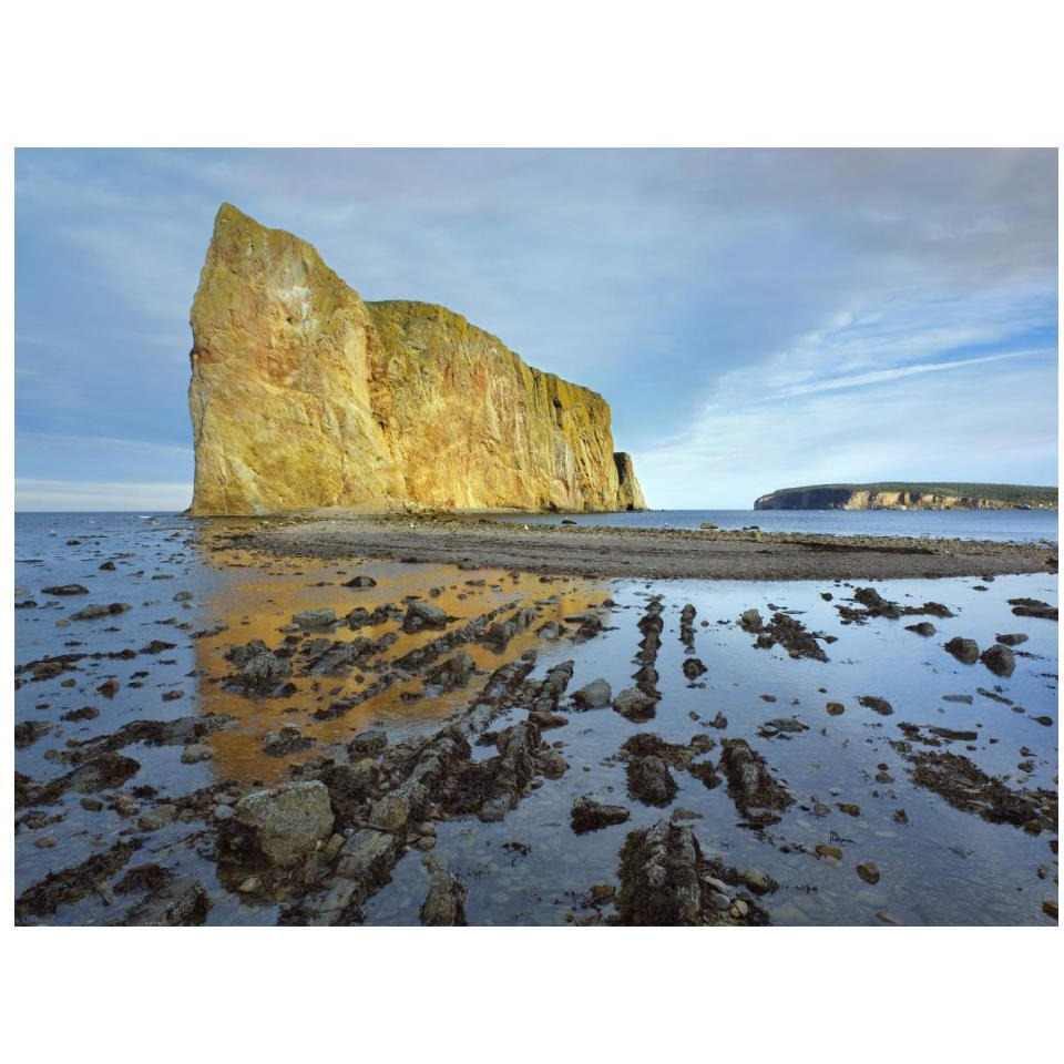 Coastline and Perce Rock, a limestone formation, at low tide, Quebec, Canada-Paper Art-18&quotx14"