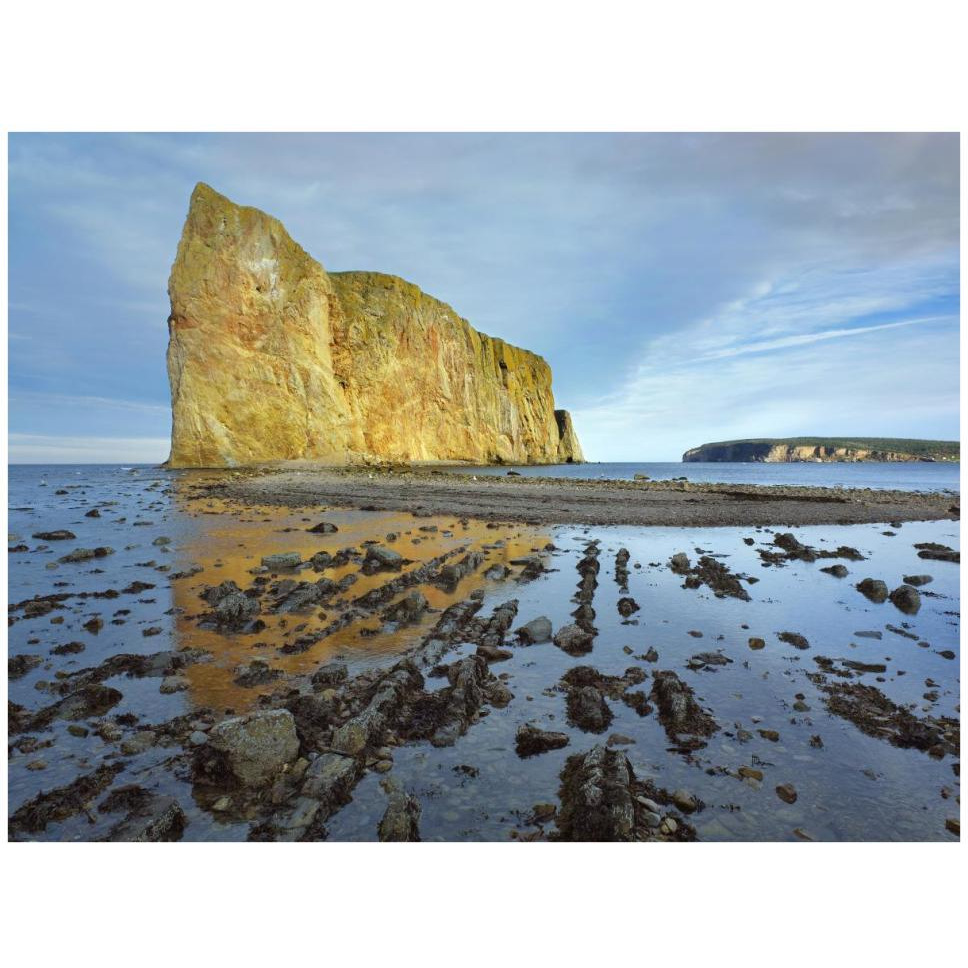 Coastline and Perce Rock, a limestone formation, at low tide, Quebec, Canada-Paper Art-42&quotx32"