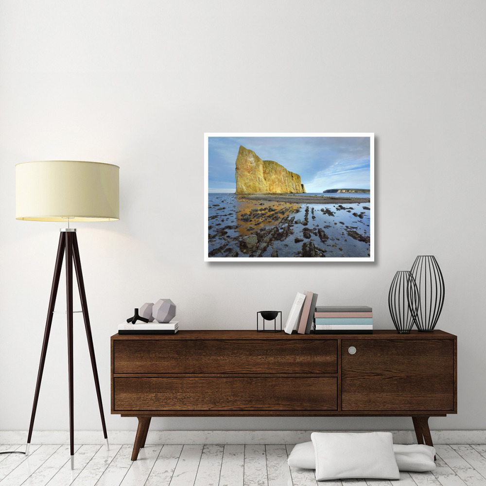 Coastline and Perce Rock, a limestone formation, at low tide, Quebec, Canada-Paper Art-42&quotx32"