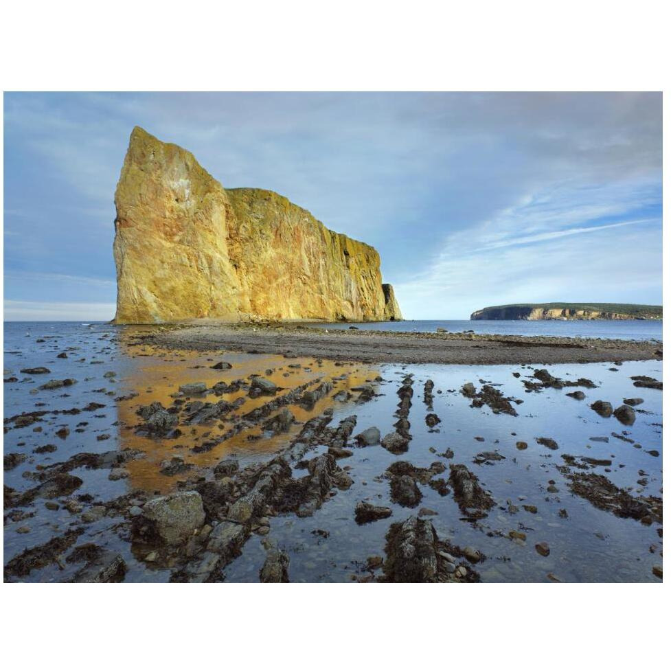 Coastline and Perce Rock, a limestone formation, at low tide, Quebec, Canada-Paper Art-50&quotx38"