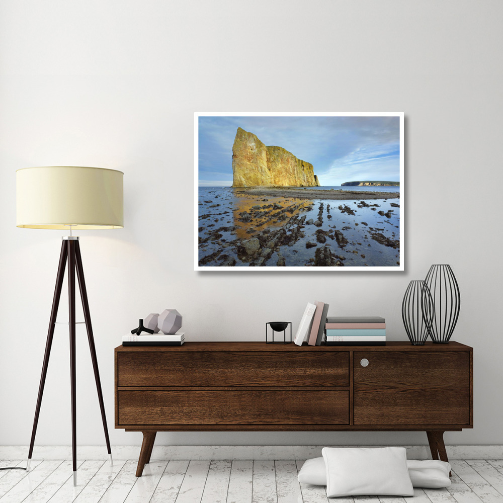 Coastline and Perce Rock, a limestone formation, at low tide, Quebec, Canada-Paper Art-50&quotx38"