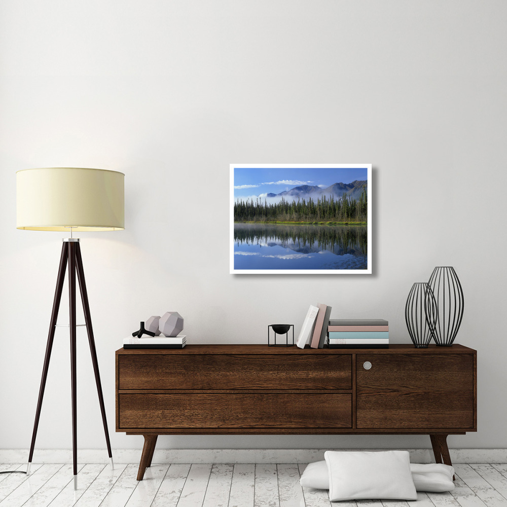 Lake reflecting mountain range and forest, Kluane National Park, Yukon, Canada-Paper Art-34&quotx26"