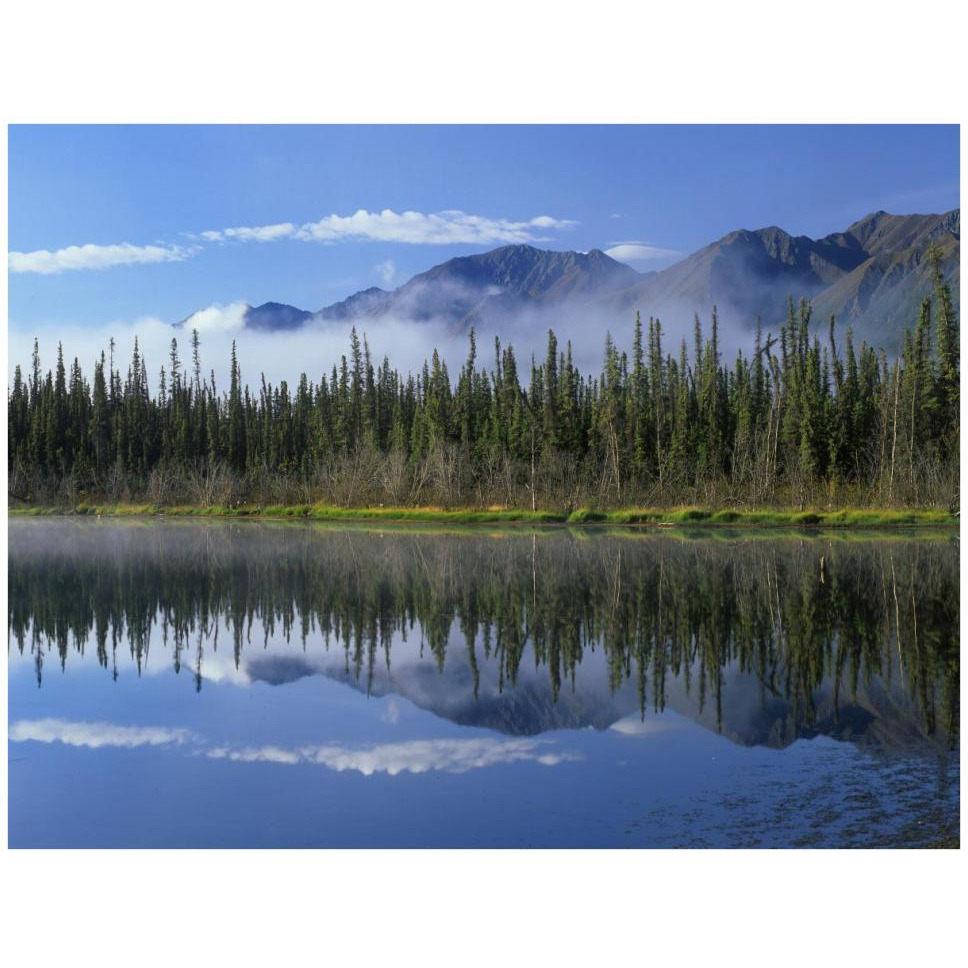 Lake reflecting mountain range and forest, Kluane National Park, Yukon, Canada-Paper Art-42&quotx32"