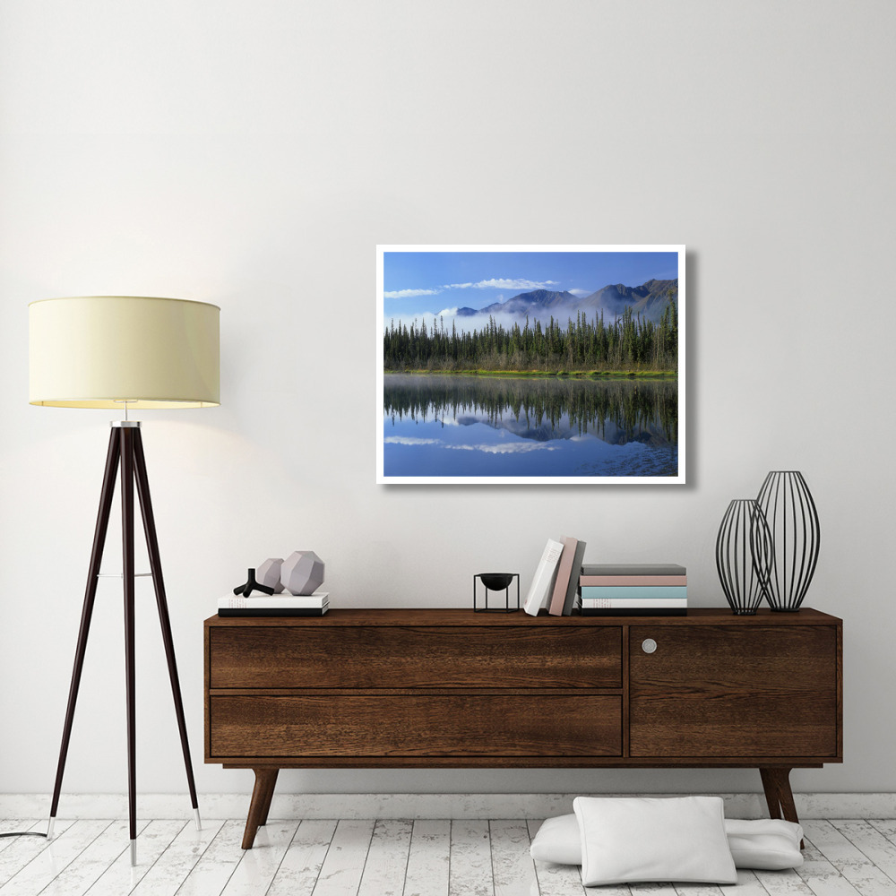 Lake reflecting mountain range and forest, Kluane National Park, Yukon, Canada-Paper Art-42&quotx32"