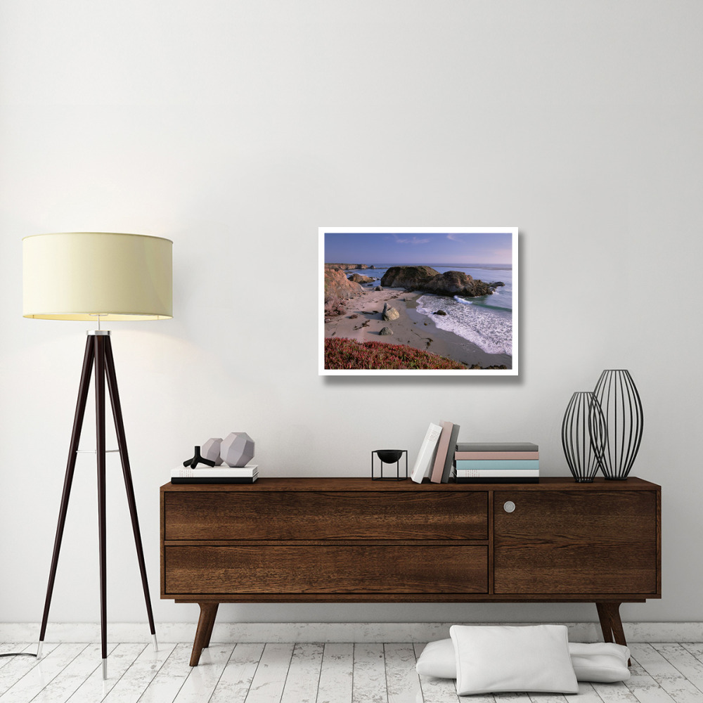 Beach near San Simeon Creek with ice plant in the foreground, Big Sur, California-Paper Art-34&quotx26"