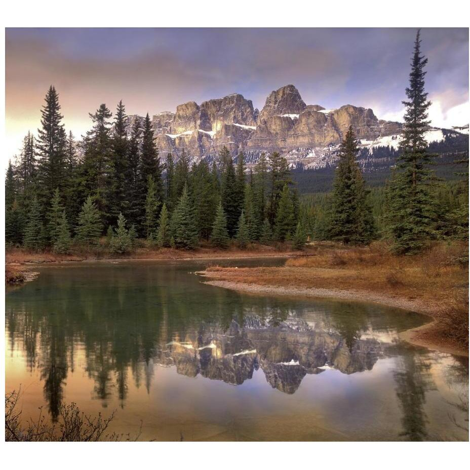 Castle Mountain and boreal forest reflected in lake, Banff National Park, Alberta-Paper Art-24&quotx21.58"