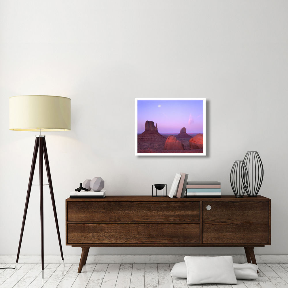 East and West Mittens, buttes at sunrise with full moon, Monument Valley, Arizona-Paper Art-30&quotx24"