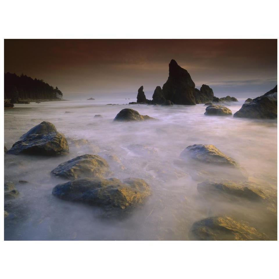 Sea stack and rocks along shoreline at Ruby Beach, Olympic National Park, Washington-Paper Art-34&quotx26"